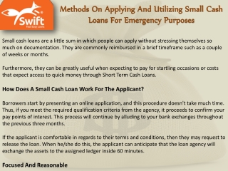 Methods On Applying And Utilizing Small Cash Loans For Emergency Purposes