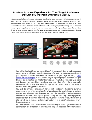 Create a Dynamic Experience for Your Target Audiences through Touchscreen Interactive Display