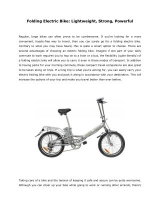 Folding Electric Bike: Lightweight, Strong, Powerful