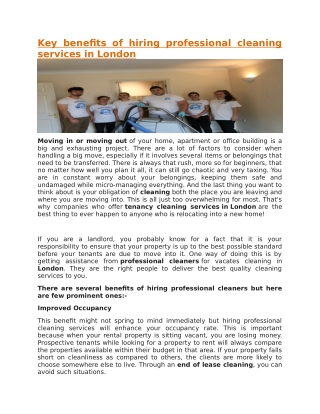 Key benefits of hiring professional cleaning services in London