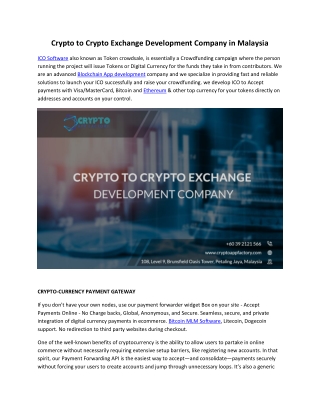 Crypto to Crypto Exchange Development Company in Malaysia