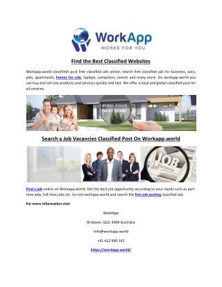 Search a Job Vacancies Classified Post On Workapp.world