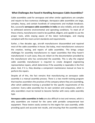 What Challenges Are Faced In Handling Aerospace Cable Assemblies - Miracle Aerospace