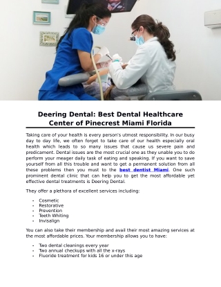Deering Dental: Best Dental Healthcare Center of Pinecrest Miami Florida
