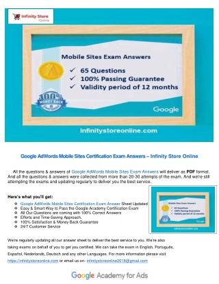 Google Ads Mobile Sites Certification Exam Answers – Infinity Store Online