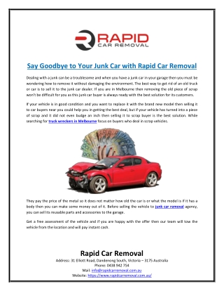 Say Goodbye to Your Junk Car with Rapid Car Removal