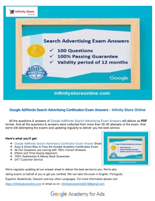 Google Ads Search Advertising Certification Exam Answers – Infinity Store Online
