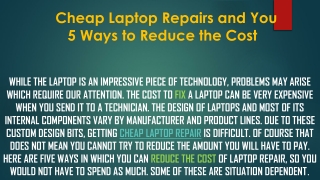 Cheap Laptop Repairs and You - 5 Ways to Reduce the Cost