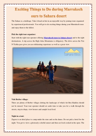 Exciting Things to Do during Marrakech ours to Sahara desert