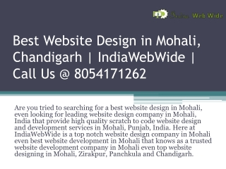 Best Website Design in Mohali | IndiaWebWide | Call Us @ 8054171262