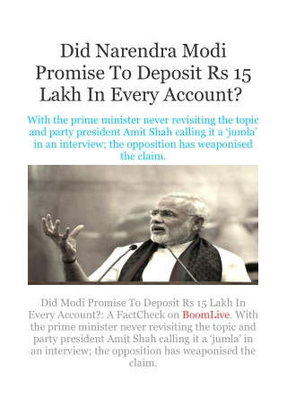 Did Modi Promise To Deposit Rs 15 Lakh In Every Account?