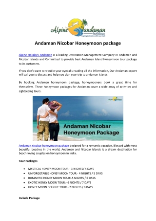 Andaman Nicobar Honeymoon package