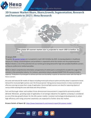 3D Scanner Market 2019: Company Profiles, Market Landscape, Demand and forecast – 2025