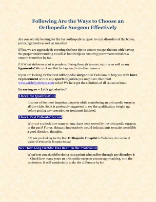 Ways to Choose an Orthopedic Surgeon
