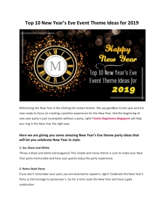 Top 10 New Year’s Eve Event Theme Ideas for 2019
