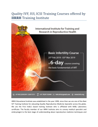 IVF Training Courses offered by IIRRH Educational Institute.
