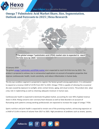 Omega 7 Palmitoleic Acid Market to Witness Growth Acceleration During 2018 to 2025