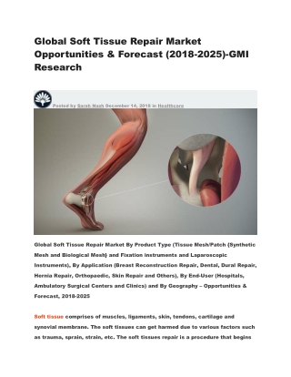 Global Soft Tissue Repair Market Opportunities & Forecast (2018-2025)-GMI Research