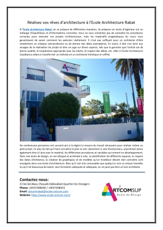 Réalisez vos rêves d'architecture à l'Ecole Architecture Rabat