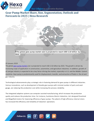 Gear Pump Market Growth Opportunities, Industry Analysis, Size, Share, Geographic Segmentation & Competitive Landscape R