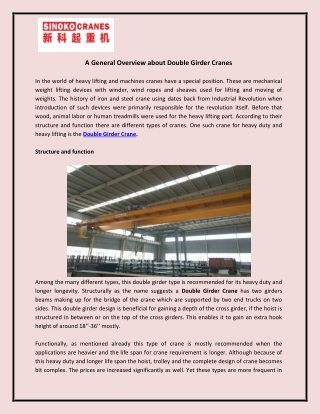 A General Overview about Double Girder Cranes