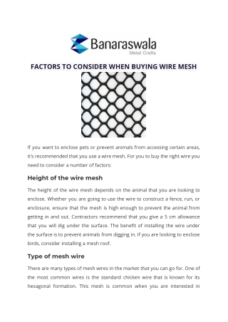 FACTORS TO CONSIDER WHEN BUYING WIRE MESH