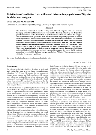 Distribution of qualitative traits within and between two populations of Nigerian local chickens ecotypes