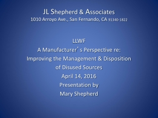 JL S hepherd &amp; A ssociates 1010 Arroyo Ave., San Fernando, CA 91340-1822