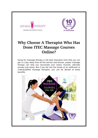 Why Choose a Therapist who has done itec massage courses online?