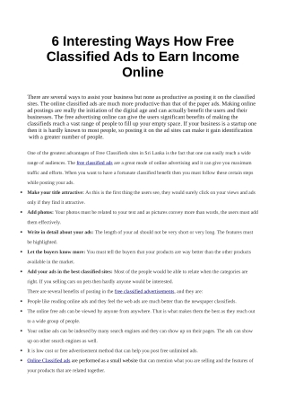 6 Interesting Ways How Free Classified Ads to Earn Income Online
