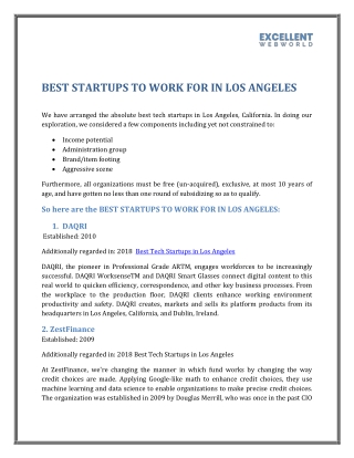 BEST STARTUPS TO WORK FOR IN LOS ANGELES