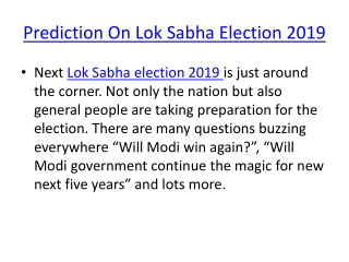 Prediction On Lok Sabha Election 2019