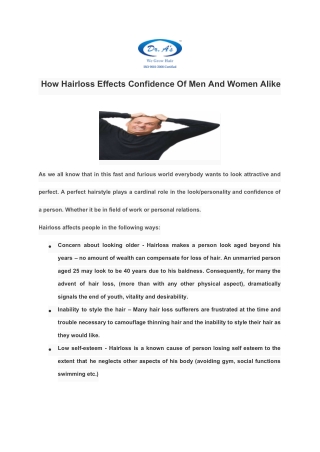 How Hairloss Effects Confidence Of Men And Women Alike