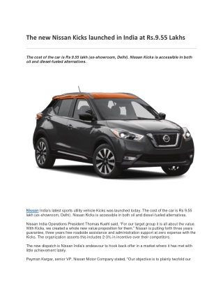 The new Nissan Kicks launched in India at Rs.9.55 Lakhs
