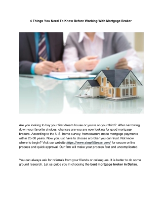 "4 Things You Need To Know Before Working With Mortgage Broker "
