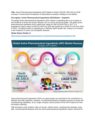 Active Pharmaceutical Ingredients (API) Market - Expand at a CAGR of 5.4% from 2018 to 2026