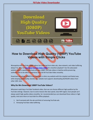 Download High Quality (1080P) YouTube Videos