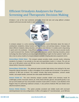 Efficient Urinalysis Analyzers for Faster Screening and Therapeutic Decision Making
