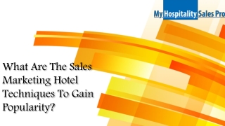 What Are The Sales Marketing Hotel Techniques To Gain Popularity