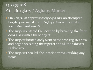 14-0351108 Att. Burglary / Aghapy Market