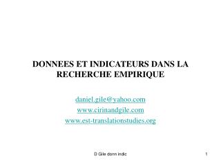 DONNEES ET INDICATEURS DANS LA RECHERCHE EMPIRIQUE