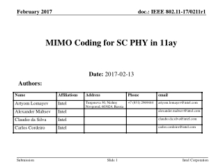 MIMO Coding for SC PHY in 11ay