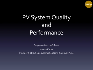 PV System Quality and Performance