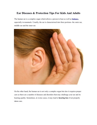 Ear Diseases & Protection Tips For Kids And Adults - The Audiology Clinic