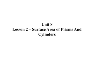 Unit 8 Lesson 2 – Surface Area of Prisms And Cylinders
