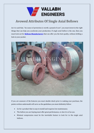 Avowed Attributes Of Single Axial Bellows