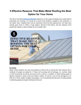 5 Effective Reasons That Make Metal Roofing the Best Option for Your Home