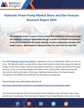 Hydraulic Piston Pump Market Share and Size Forecast Research Report 2025