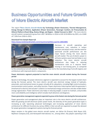 Business Opportunities and Future Growth of More Electric Aircraft Market