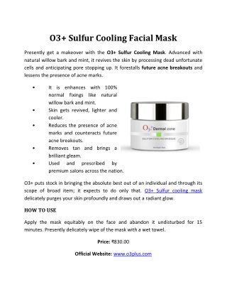 O3 Sulfur Cooling Facial Mask